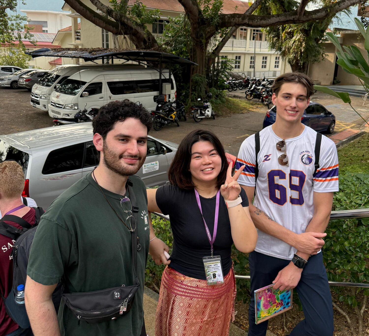 On campus with a fellow attendee wearing the USM and UTS Tropical Data Science School lanyard